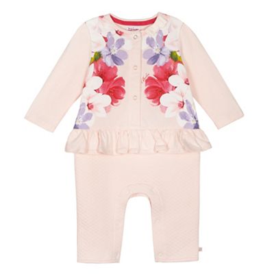 Baby girls' light pink floral print romper suit